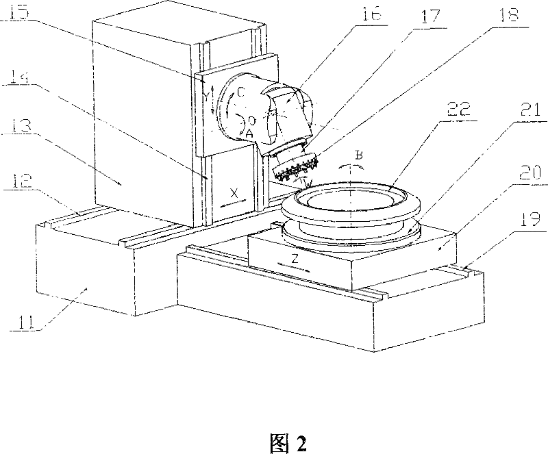 Numerical control machine for processing huge conical gear with curved teeth