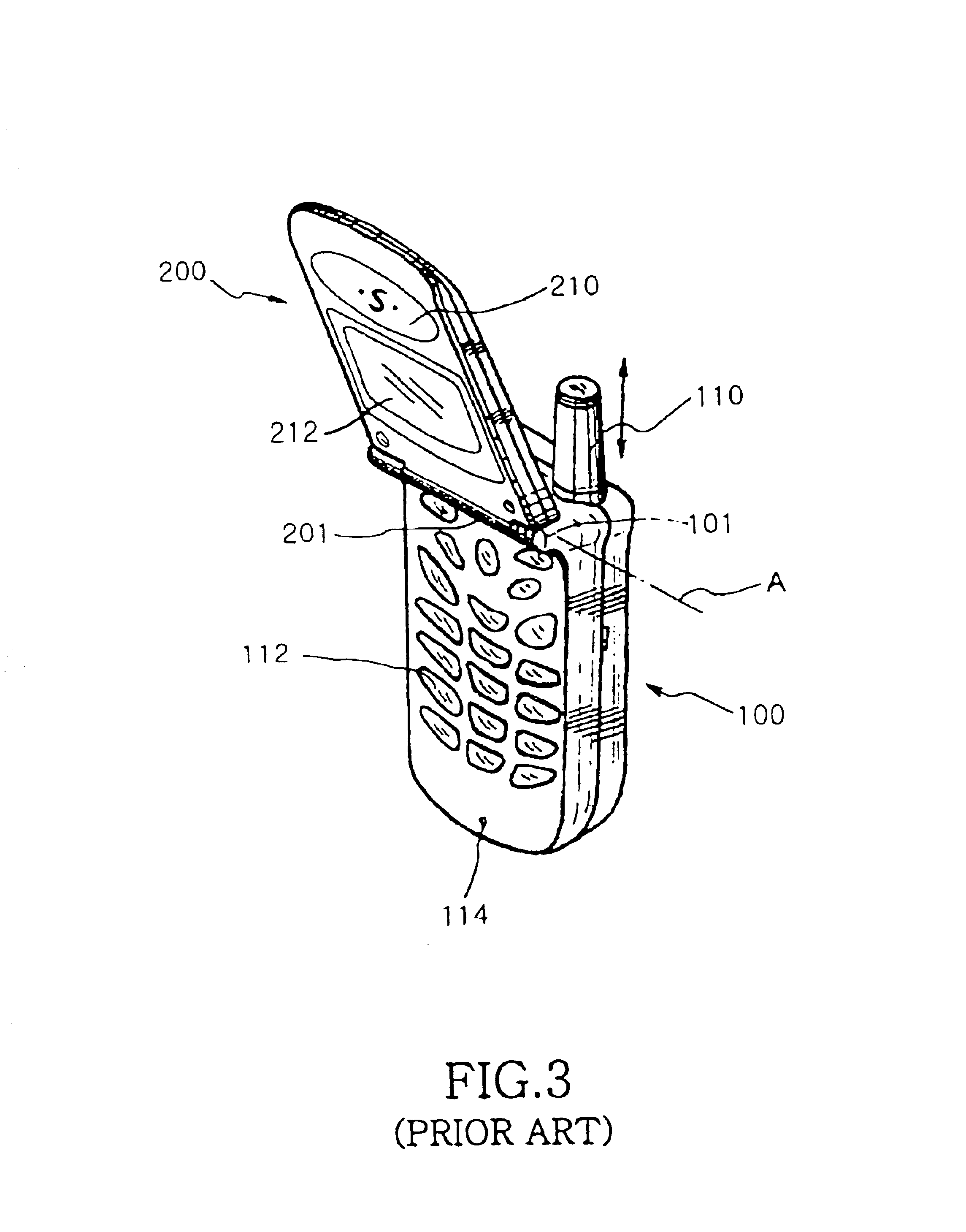 Antenna apparatus for folder type mobile phone