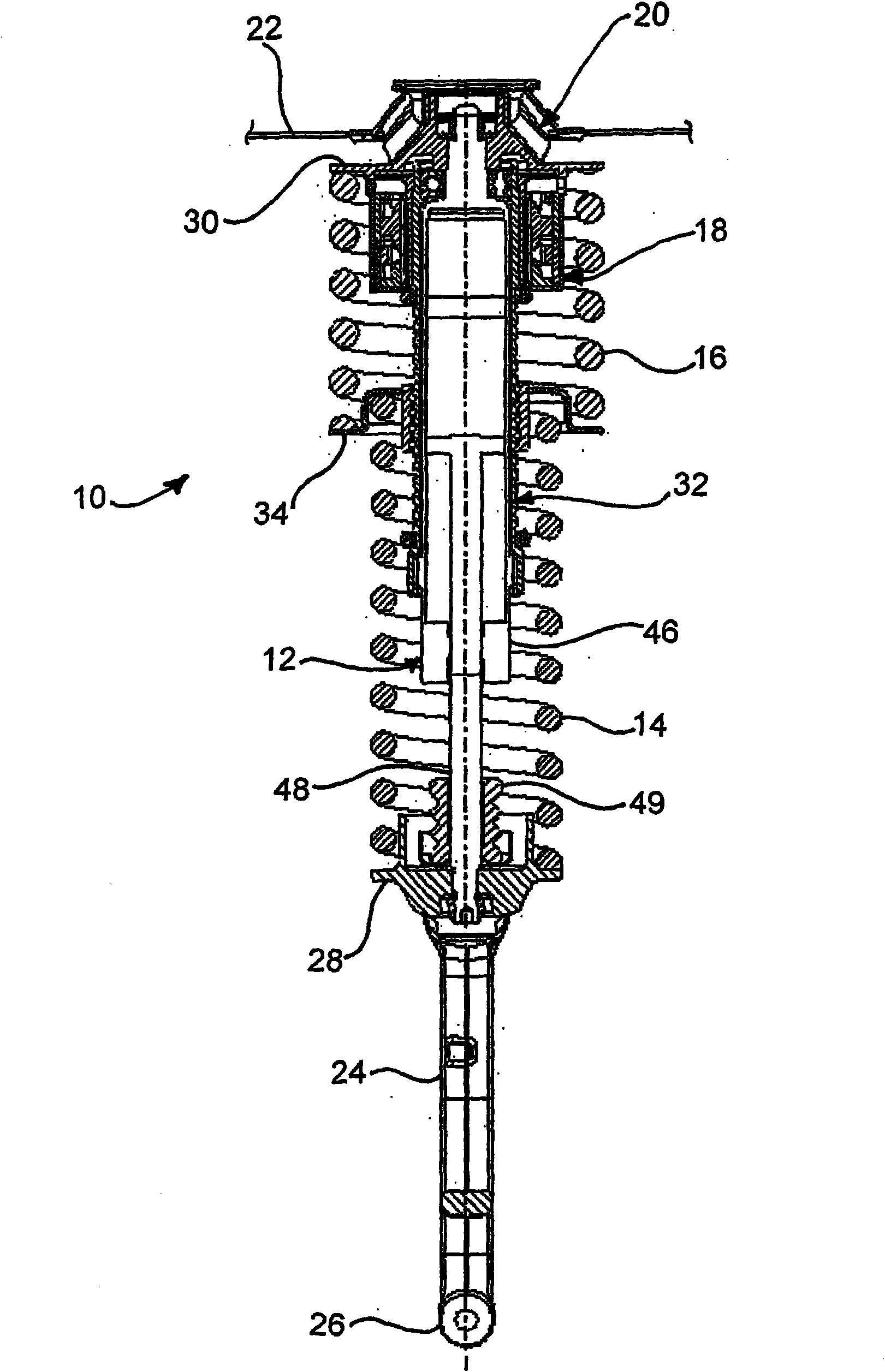 Spring strut arrangement for wheel suspensions of motor vehicles