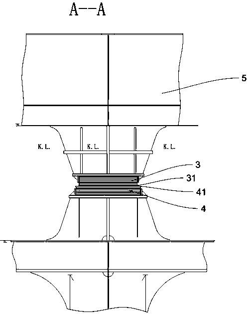Vertical supporting device of fuel bunker on step of container ship and mounting method thereof