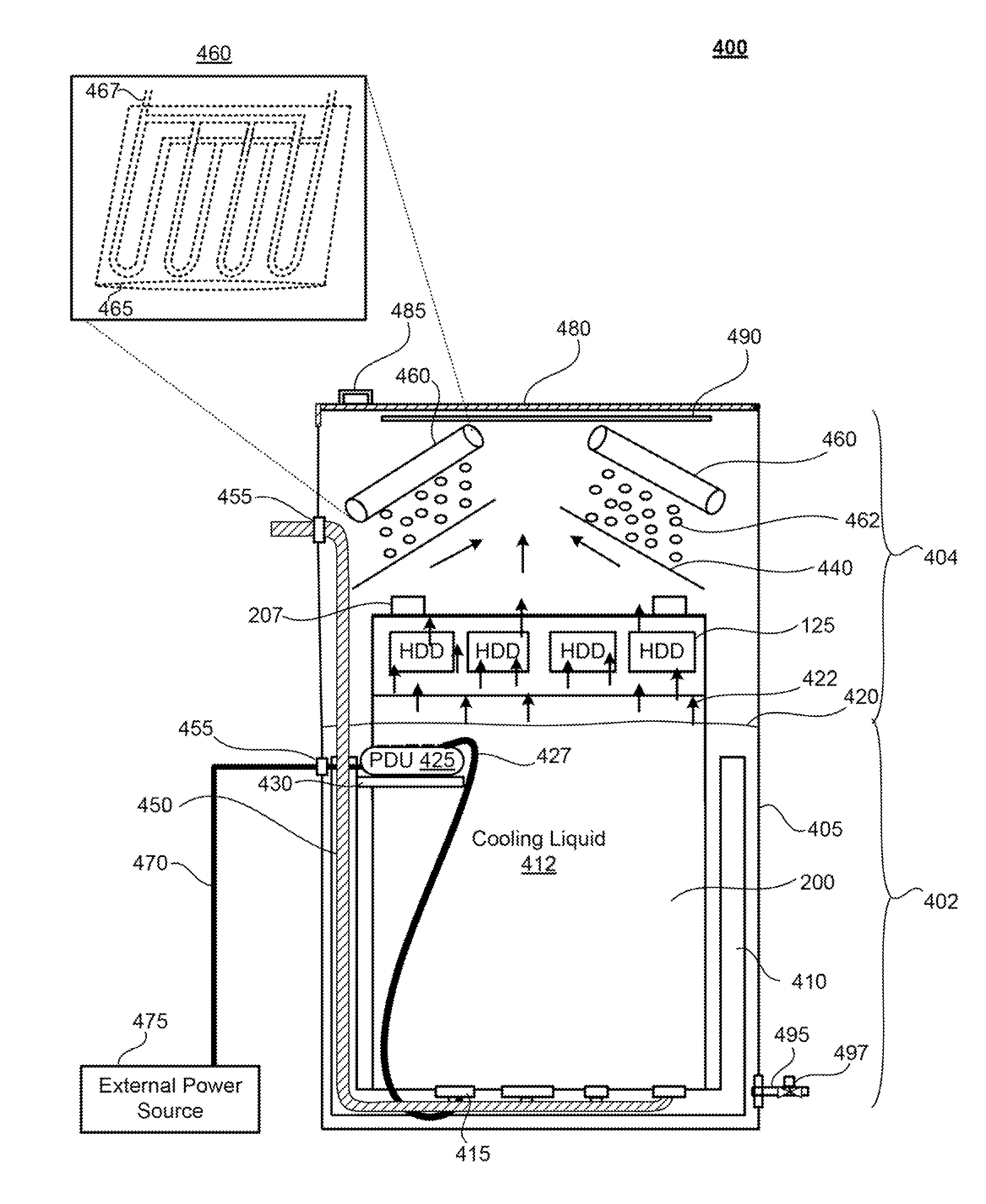 Vertically-Oriented Immersion Server with Vapor Bubble Deflector