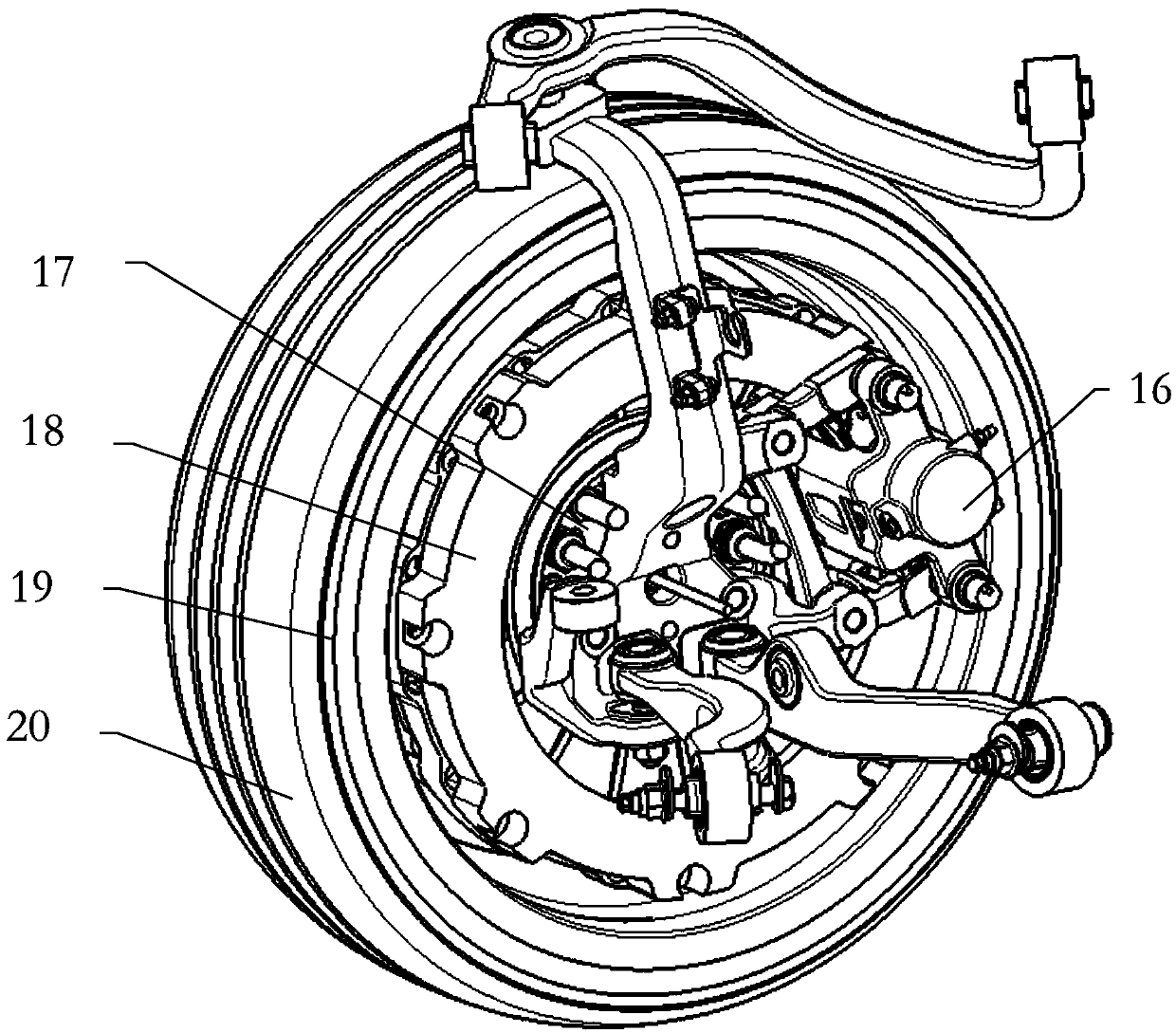 Multi-connecting-rod suspension mechanism for front and rear universal use in vehicle driven by wheel hub motor and