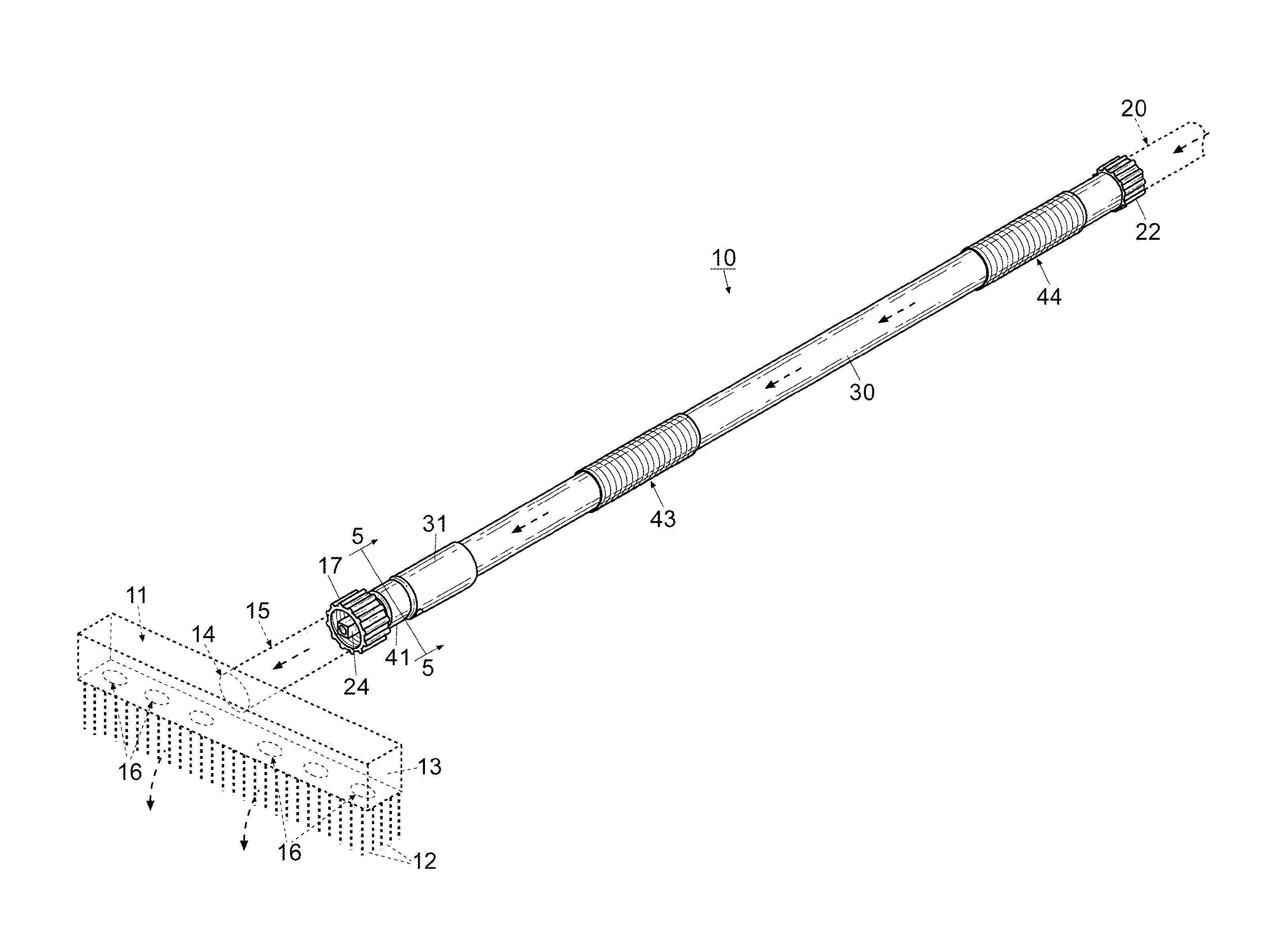 Flow thru telescoping handle and method