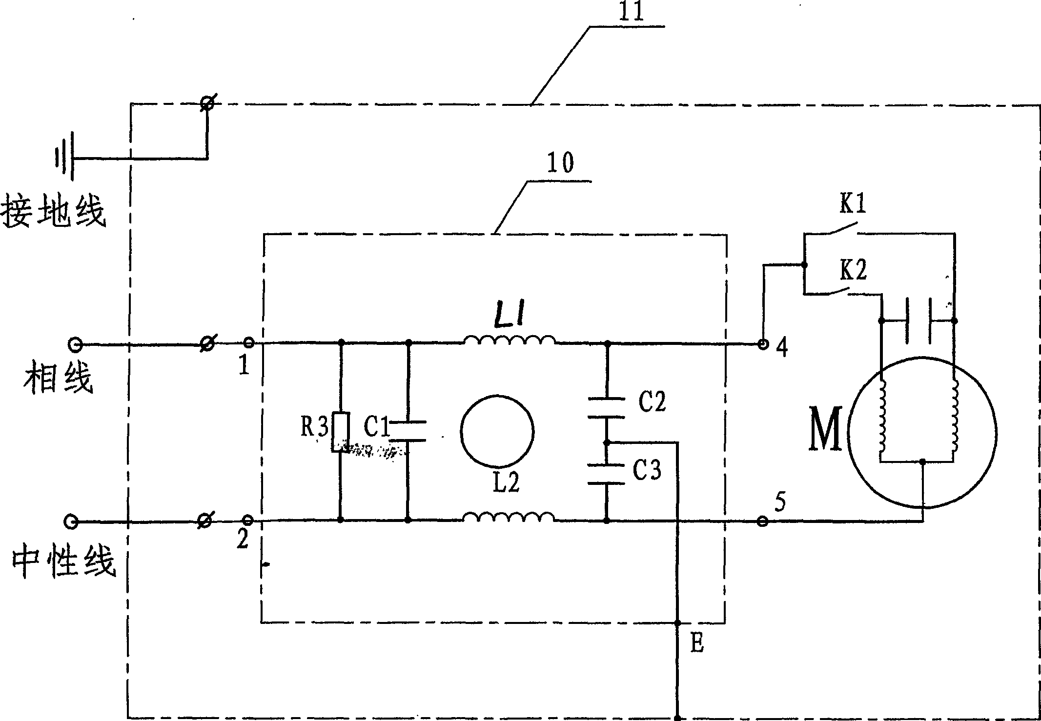 Load stack filter capable of suppressing radio frequency interference for domestic electric washing machine