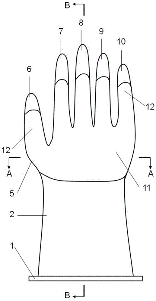 Female die for manufacturing wall thickness-variable glove and glove manufactured through female die