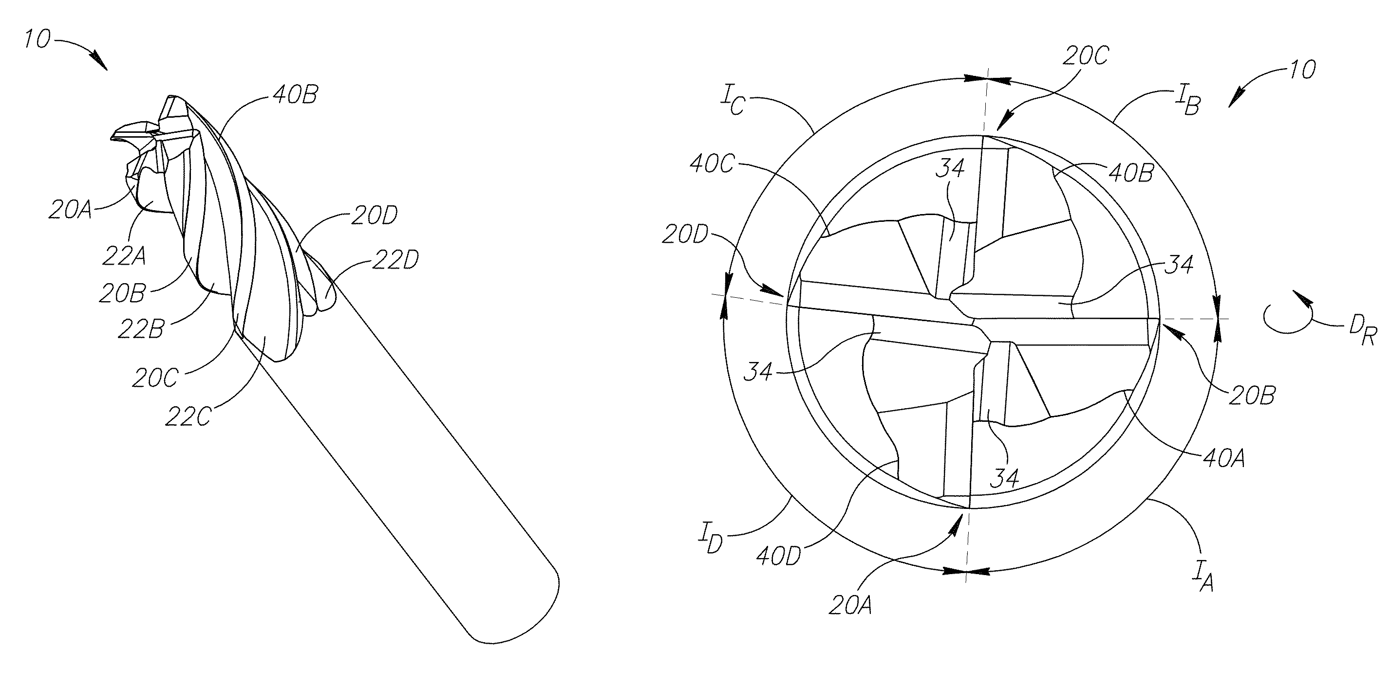 End mill having an asymmetric index angle arrangement for machining titanium