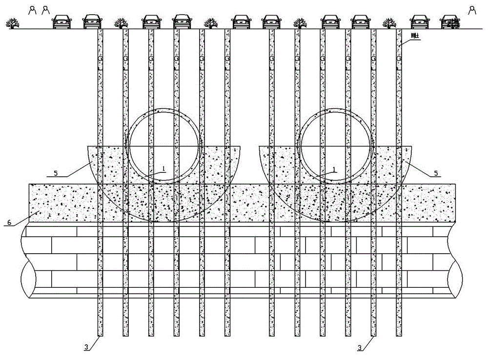 Plain pile reinforcement system used for reserving conditions for long-term lines passing existing lines and construction method of system