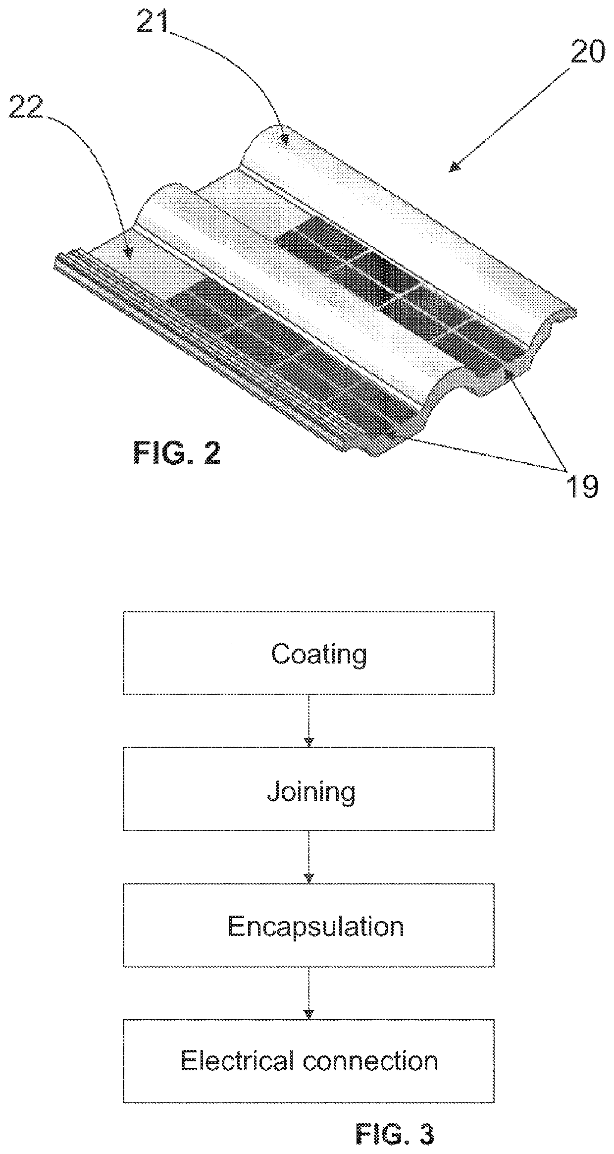 Photovoltaic cell, method for manufacturing an encapsulated photovoltaic cell, electrical connection unit for a photovoltaic tile, and photovoltaic tile