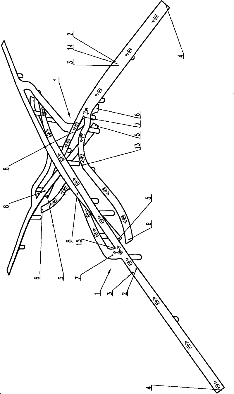 Four independent h-shaped bifurcated bridges combined bridge contributing to unobstructed left-turning and straight-driving