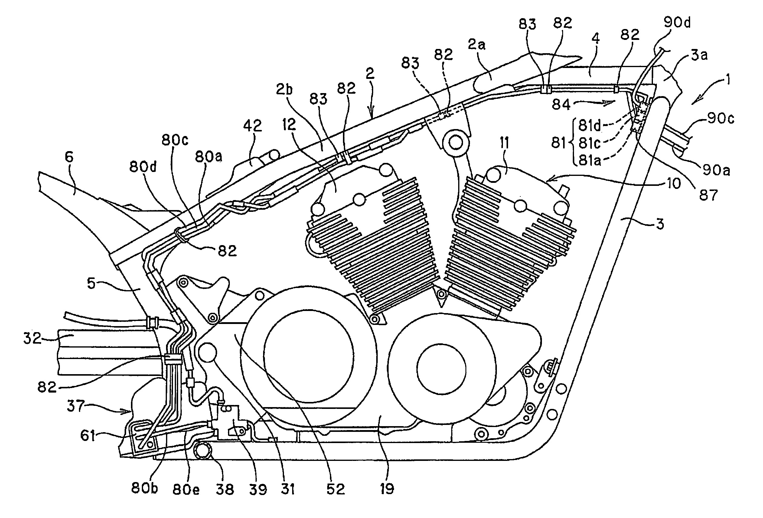 Motorcycle including antilock brake system and brake fluid conduit routing structure