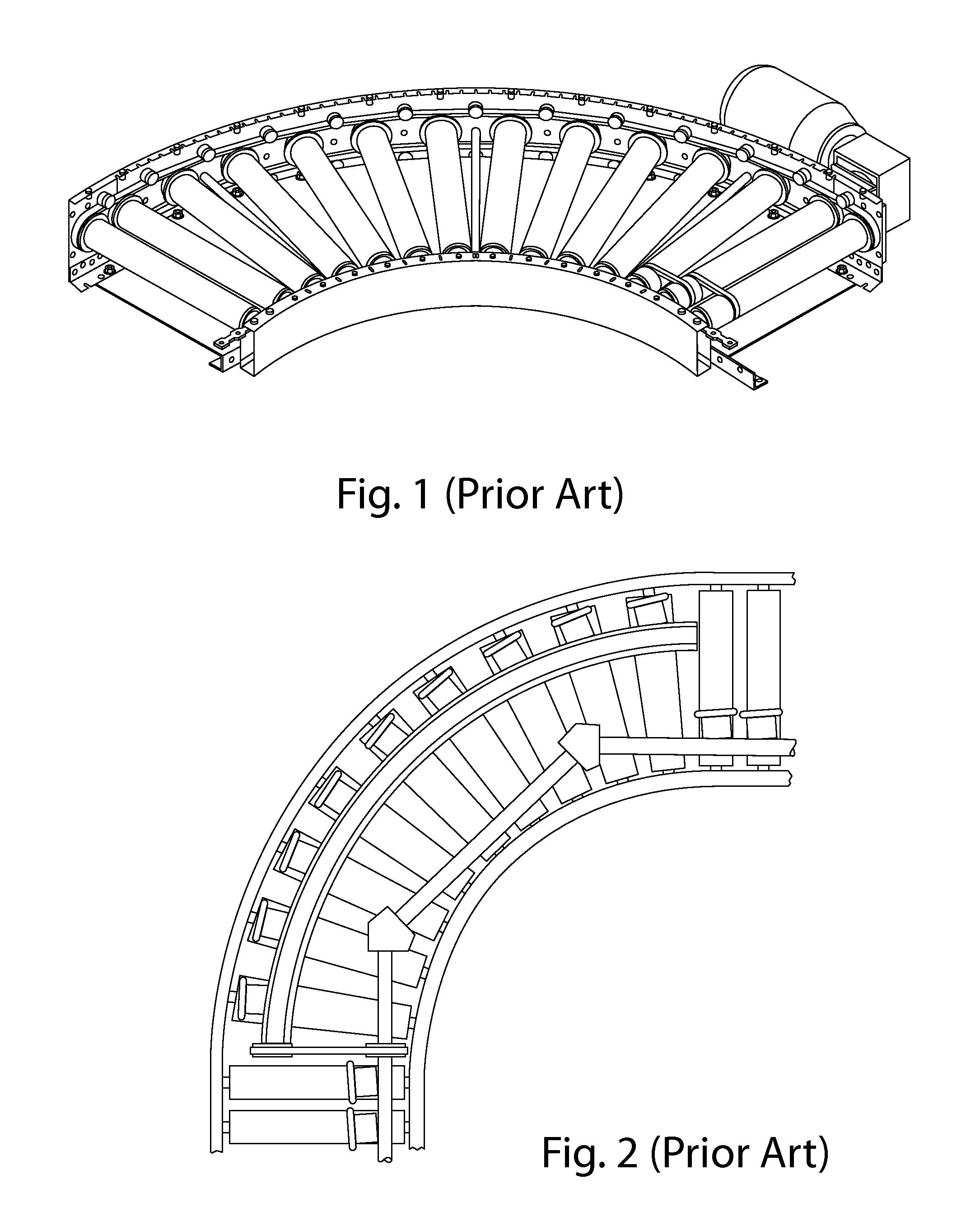 Drive system for curved roller conveyor segments