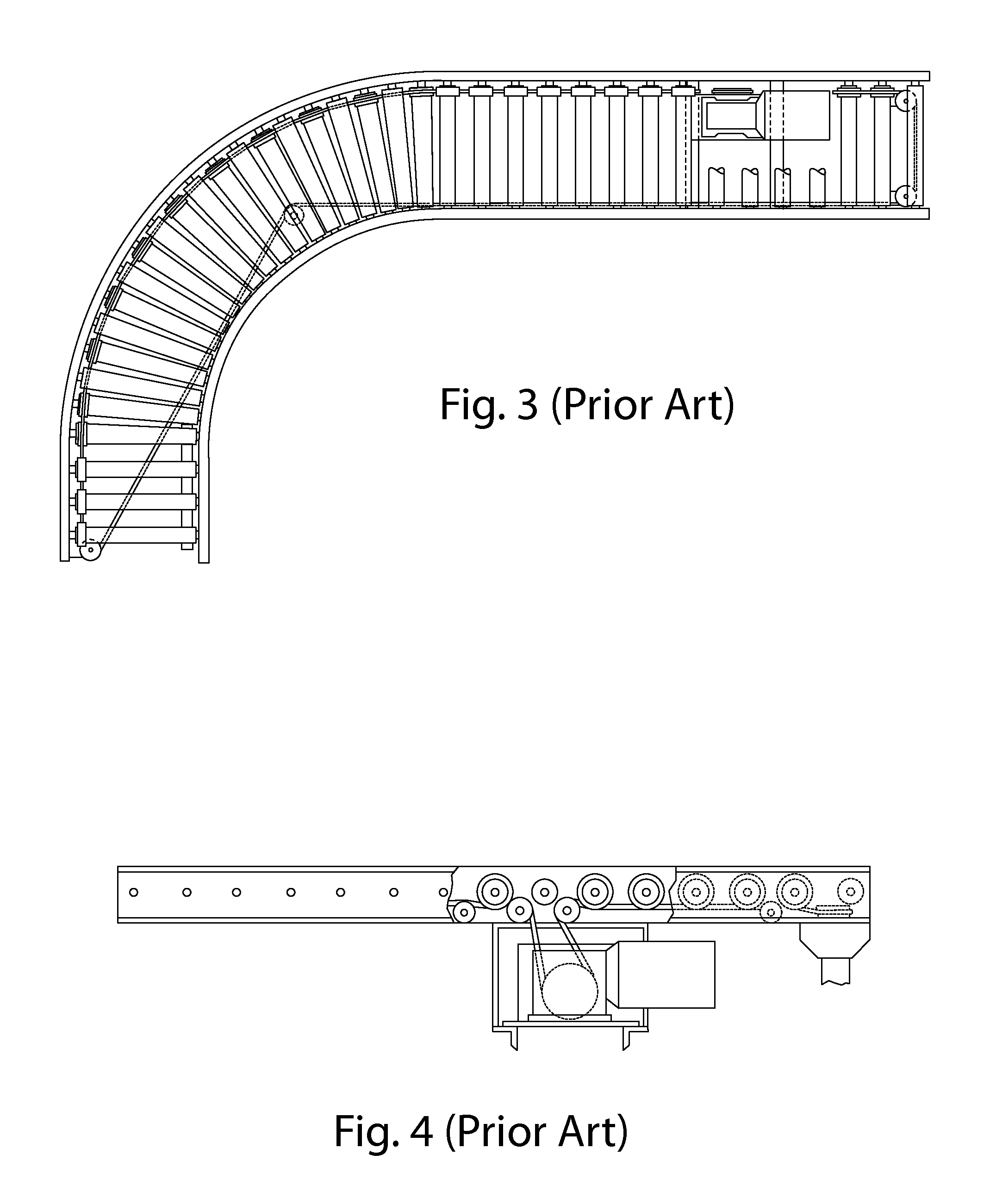 Drive system for curved roller conveyor segments