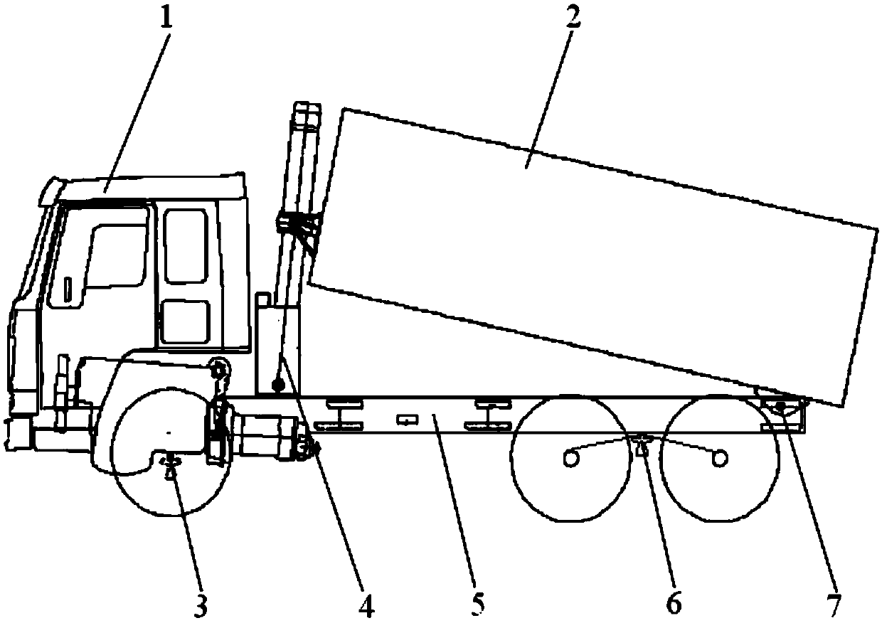 Control method and control system for preventing backward tipping of dump truck bed