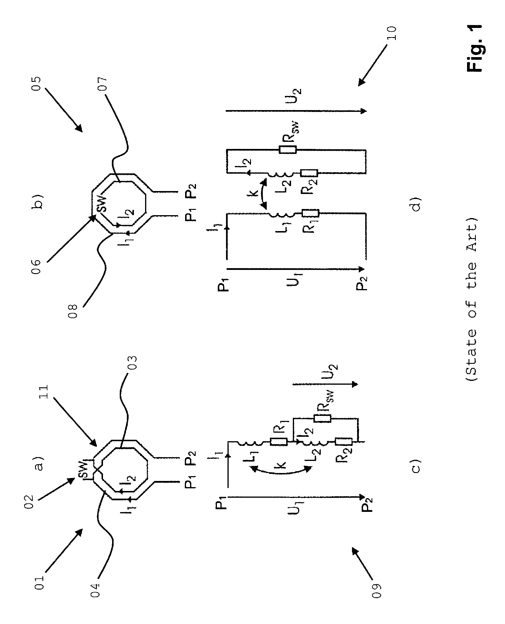 Inductor and method of operating an inductor by combining primary and secondary coils with coupling structures