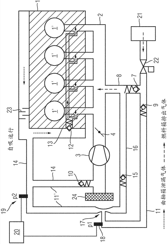 Internal combustion engine and method for detecting leak from crankcase and/or tank ventilation system