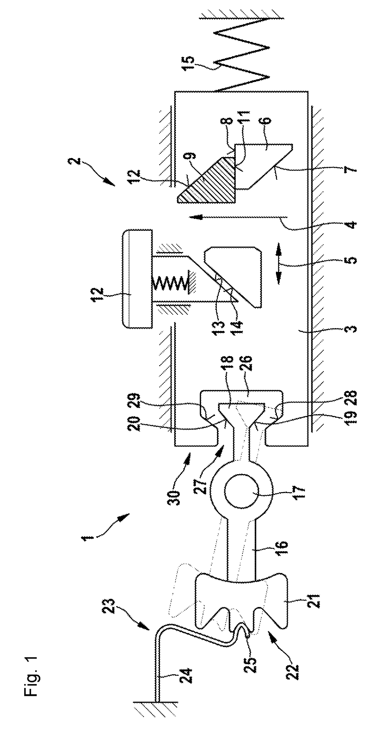 Receptacle comprising a safety locking mechanism for a vehicle