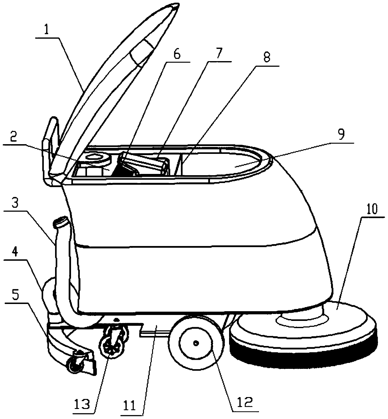 A floor washing machine with dynamically adjustable water tank volume