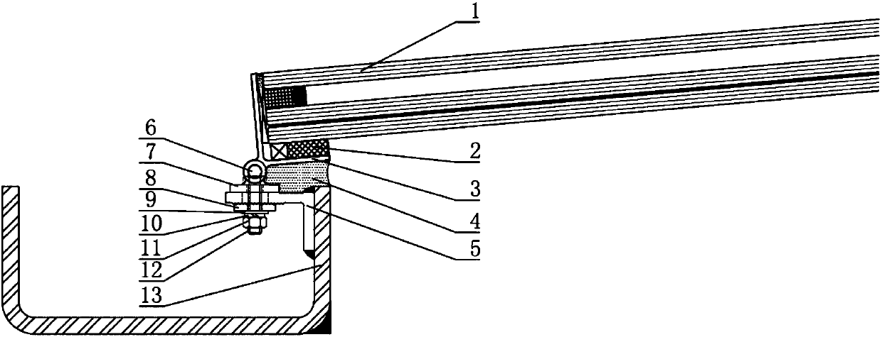 Connecting structure of steel tank ditch and glass daylighting roof and connecting method thereof