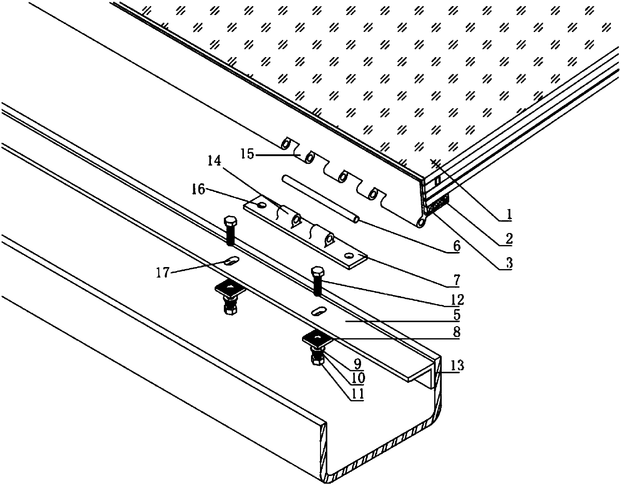 Connecting structure of steel tank ditch and glass daylighting roof and connecting method thereof