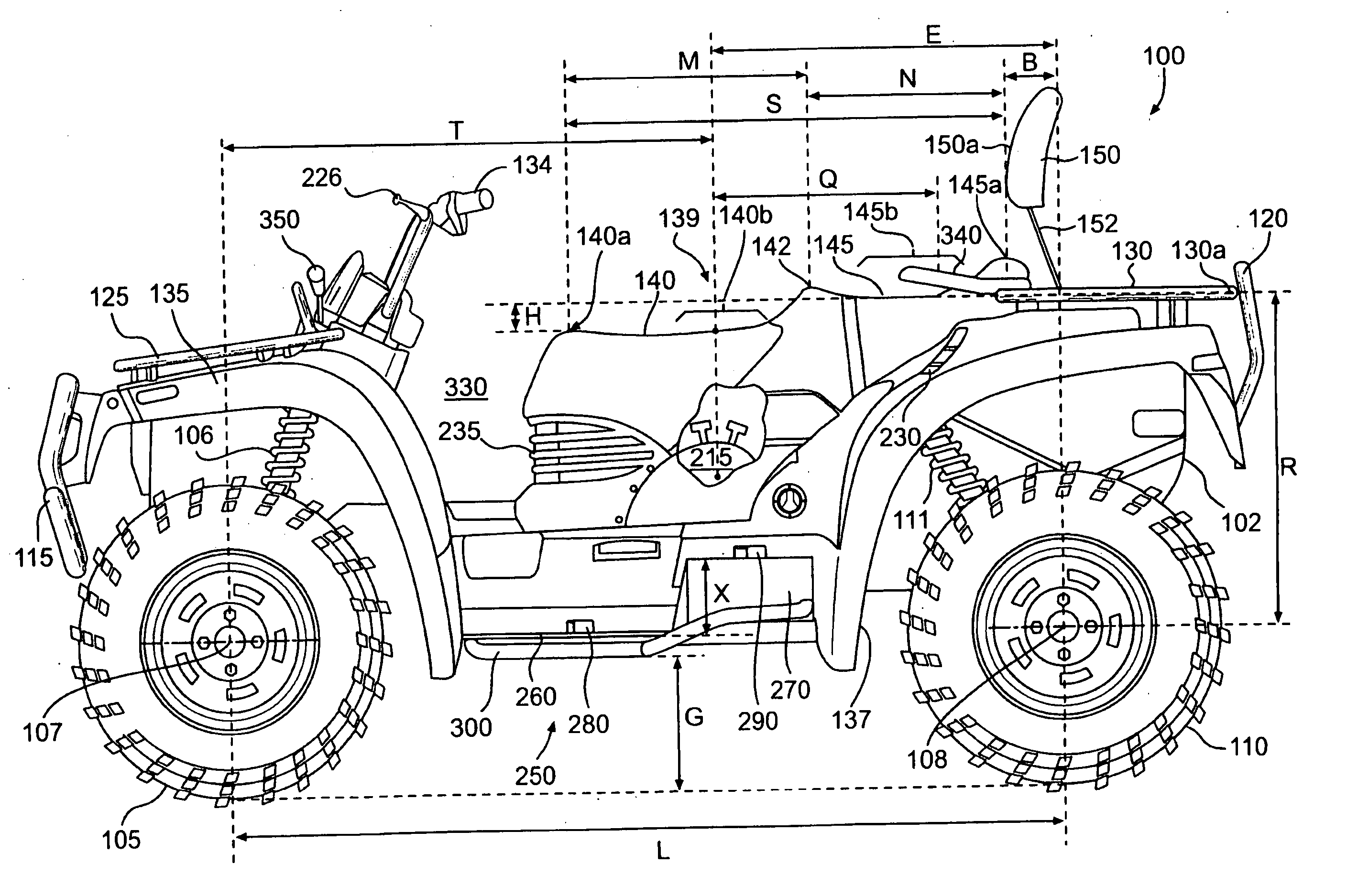 All-terrain vehicle with driver and passenger seating