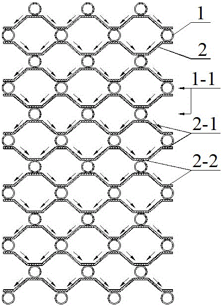 Alternate absorbent core with forked horizontal tube bundles and corrugated wire mesh layers