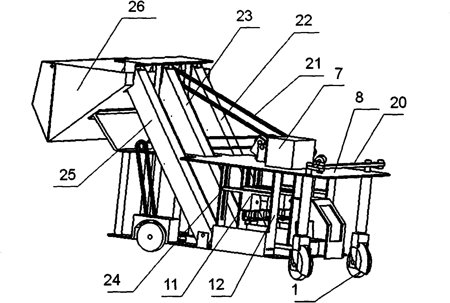 Tobacco harvesting machine with roller cutter head