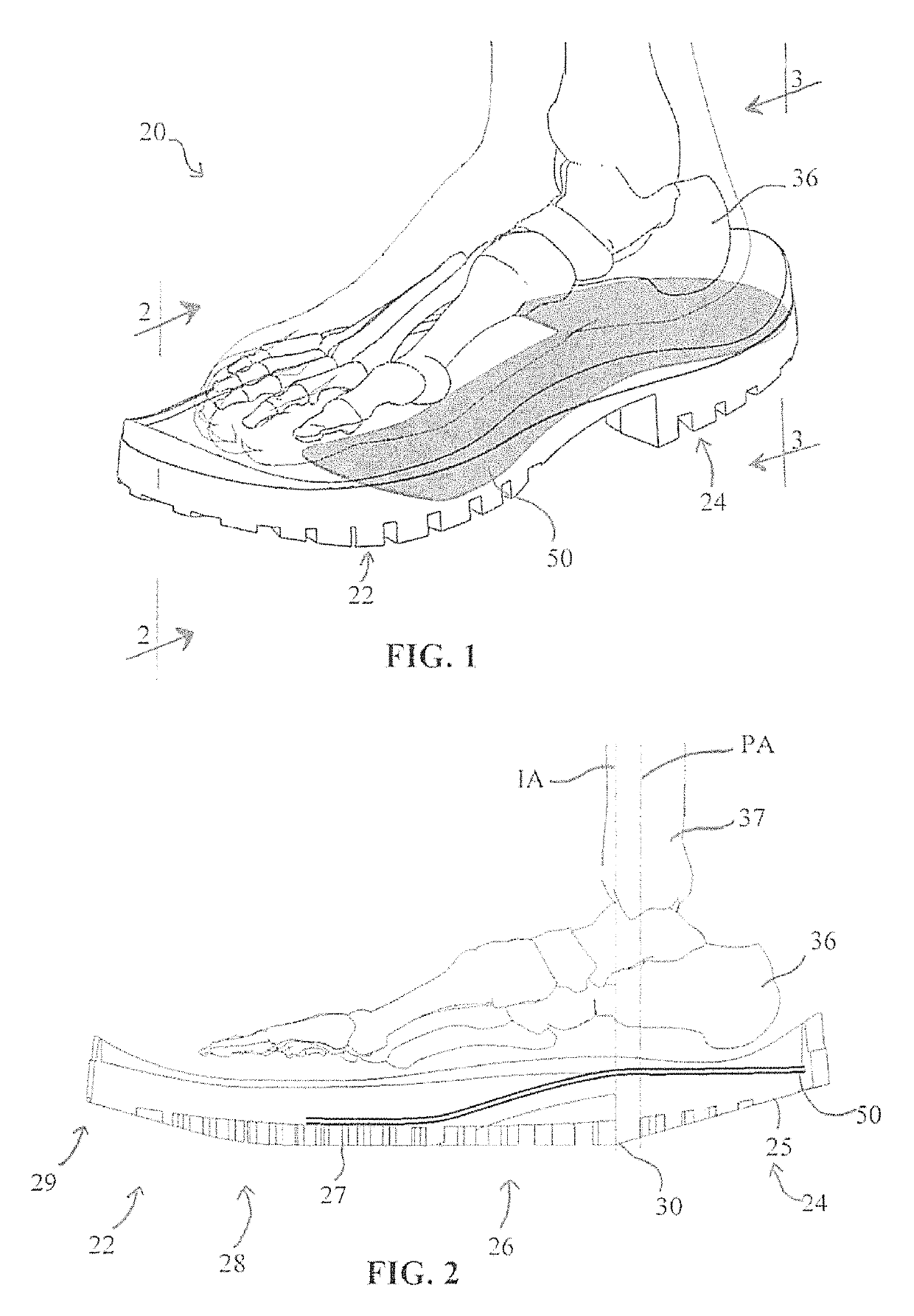 Footwear with tapered heel and methods of manufacture and measurement