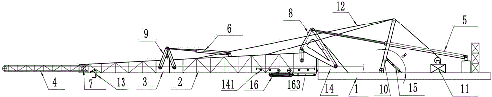 Truss type hydraulic folding and conveying device for ships