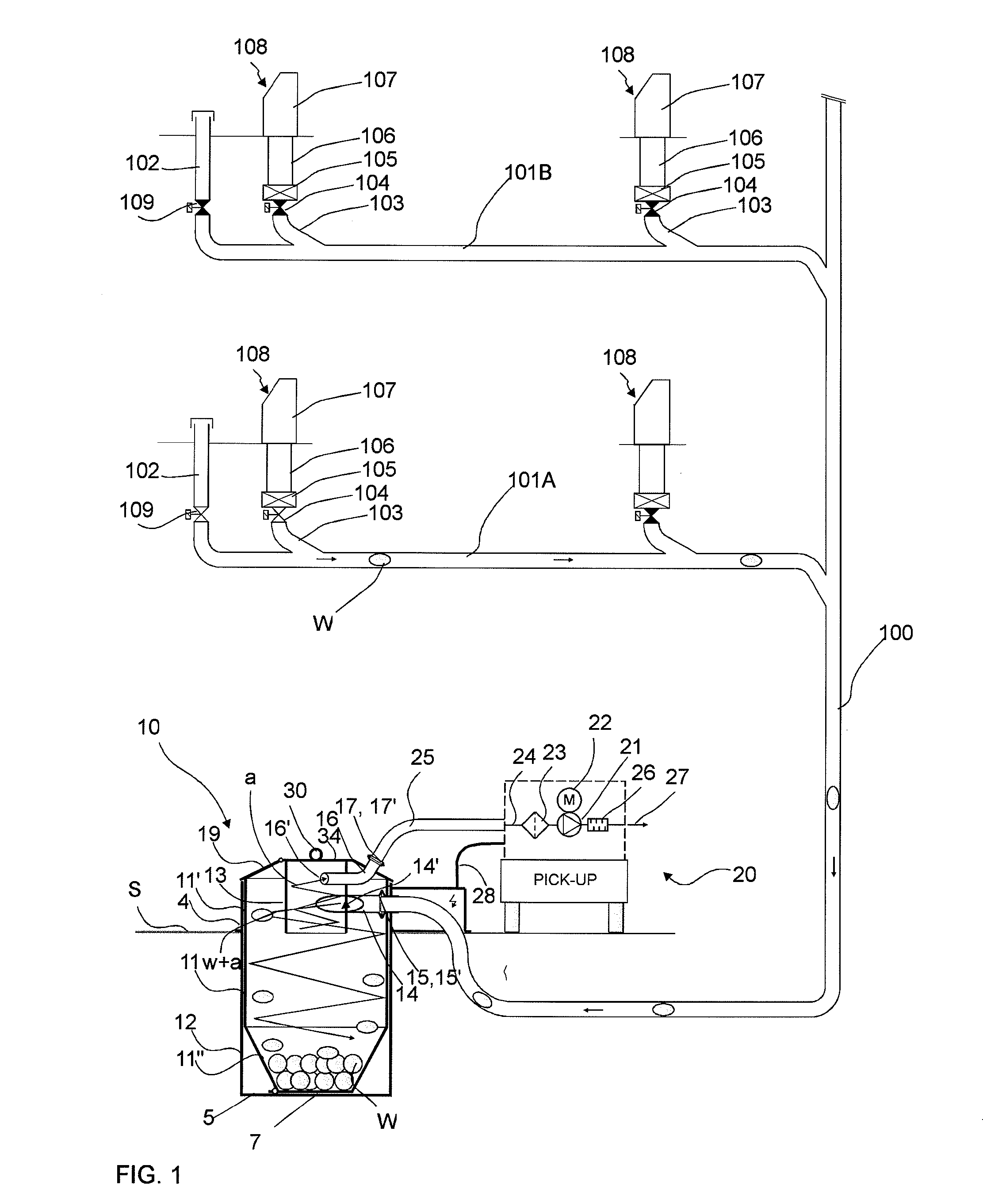 Method for handling material in a material conveying system, material conveying system and a separating device for a material conveying system