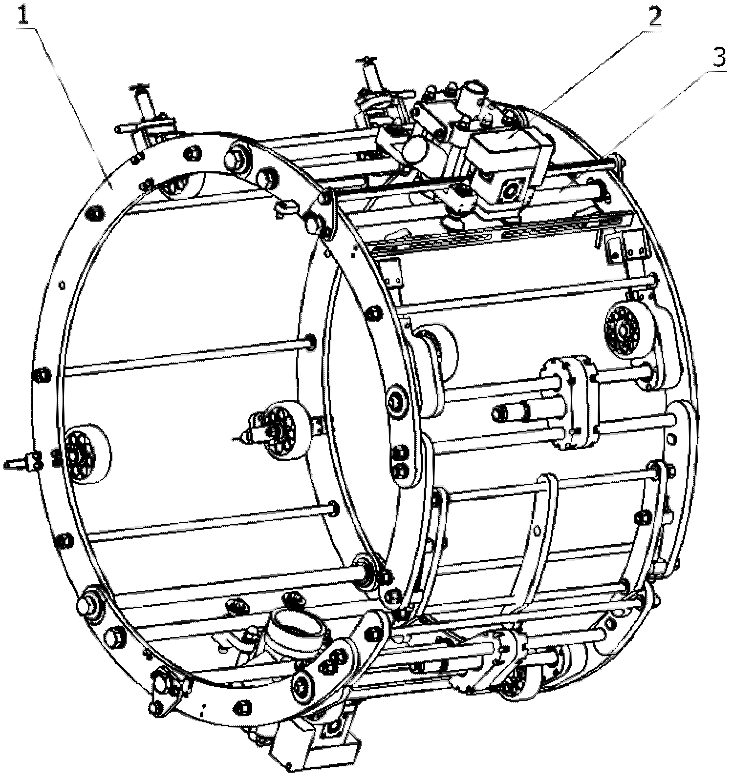 Clamping positioning mechanism for V-shaped wheel of airtight automatic de-rusting machine for pipeline repaired port