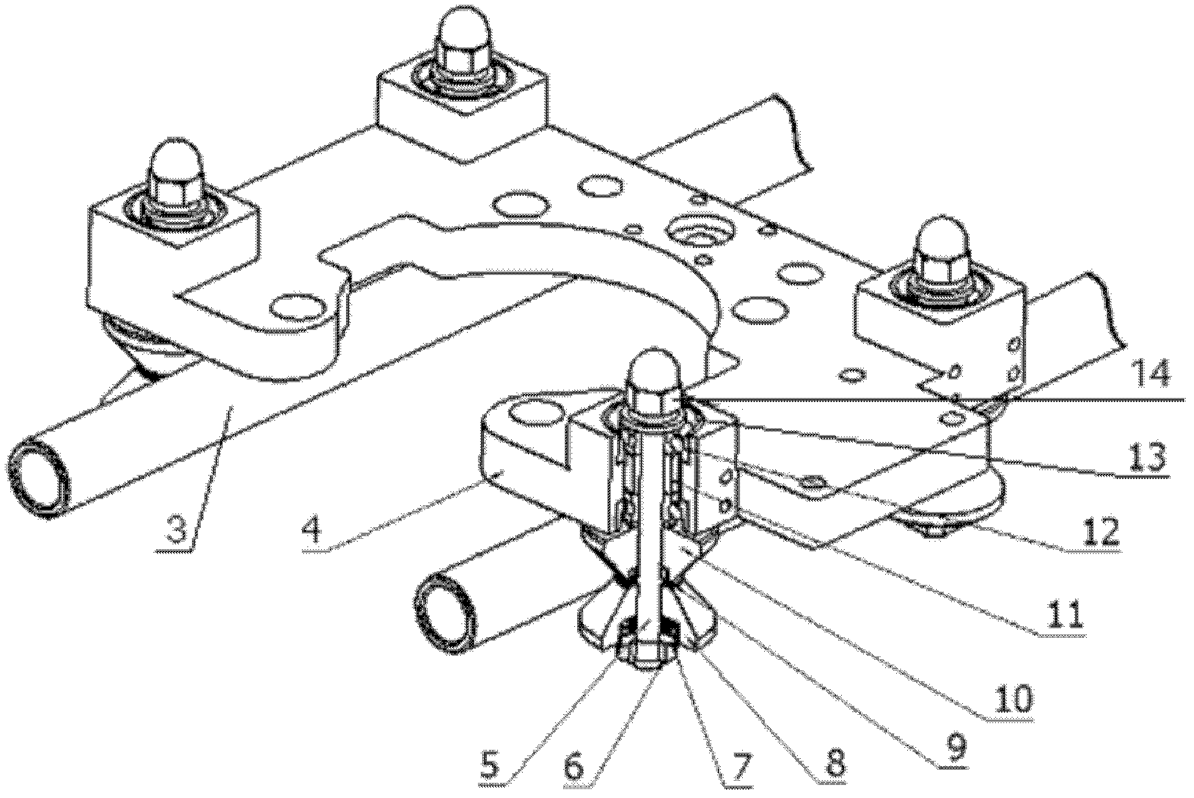 Clamping positioning mechanism for V-shaped wheel of airtight automatic de-rusting machine for pipeline repaired port