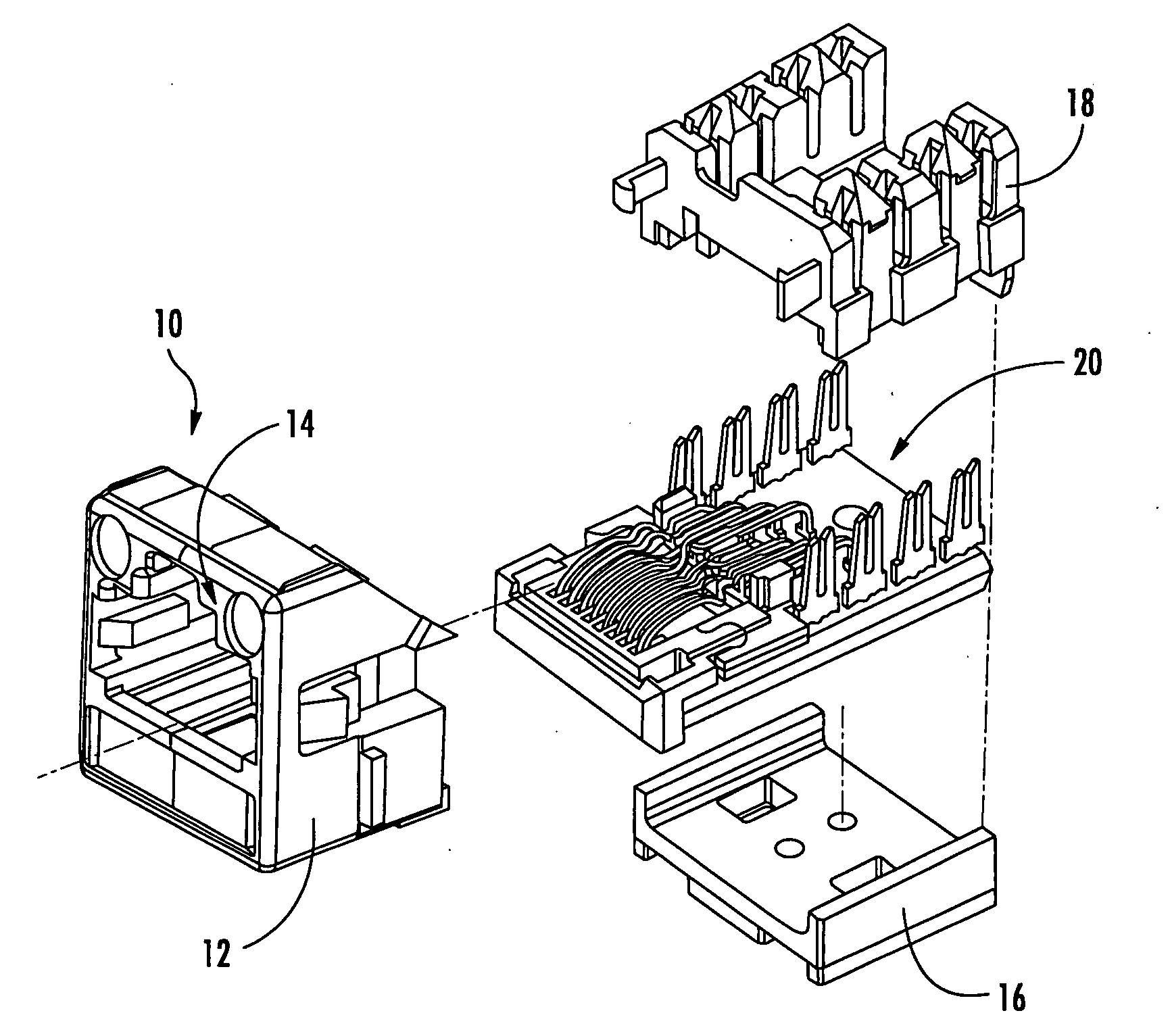 Communications jack with printed wiring board having paired coupling conductors