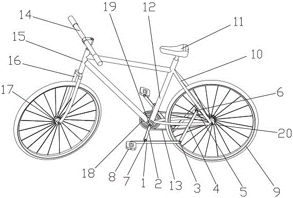 Bicycle provided with force-increasing accelerating device