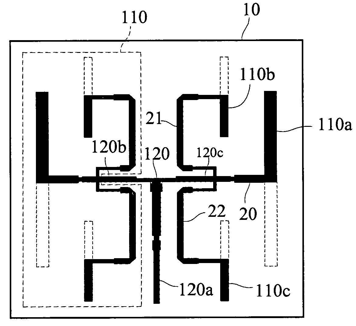 Bi-frequency symmetrical patch antenna