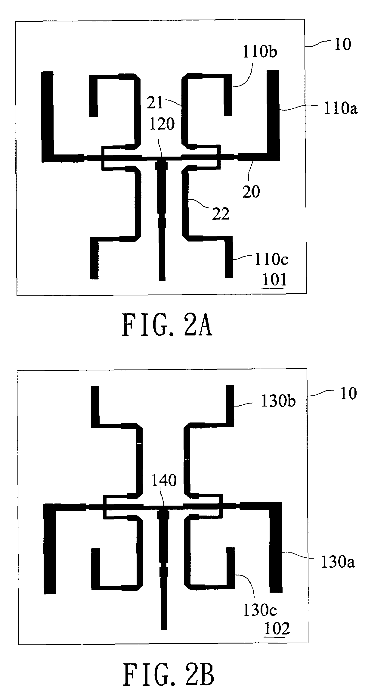 Bi-frequency symmetrical patch antenna