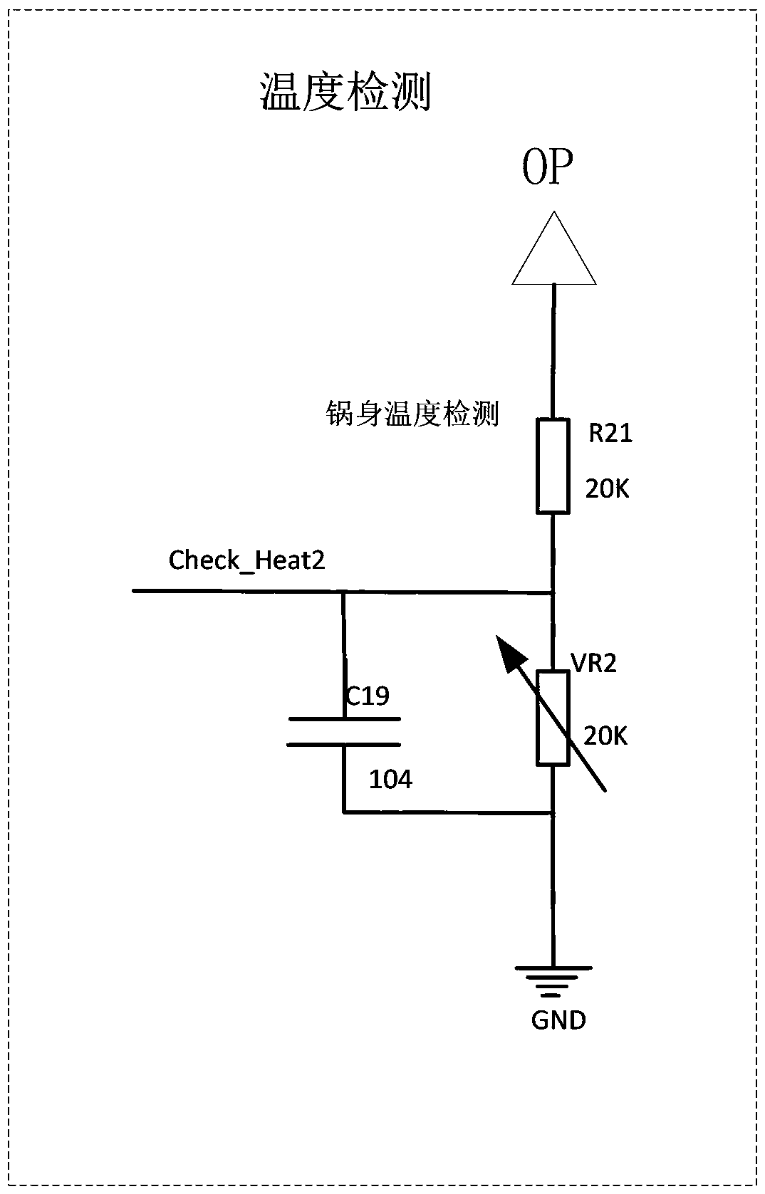 Control circuit including temperature detection and potentiometer module and safe cooking equipment