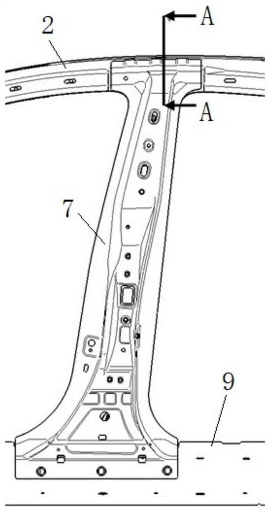 B-column reinforcing structure and vehicle