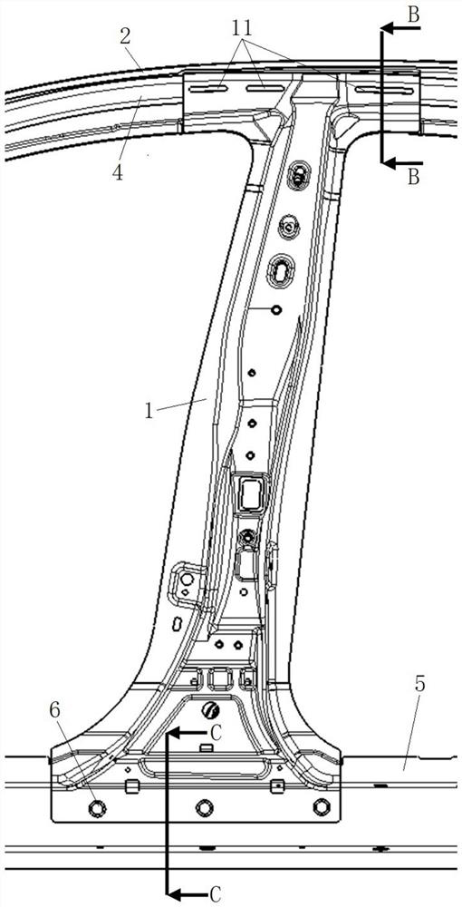 B-column reinforcing structure and vehicle