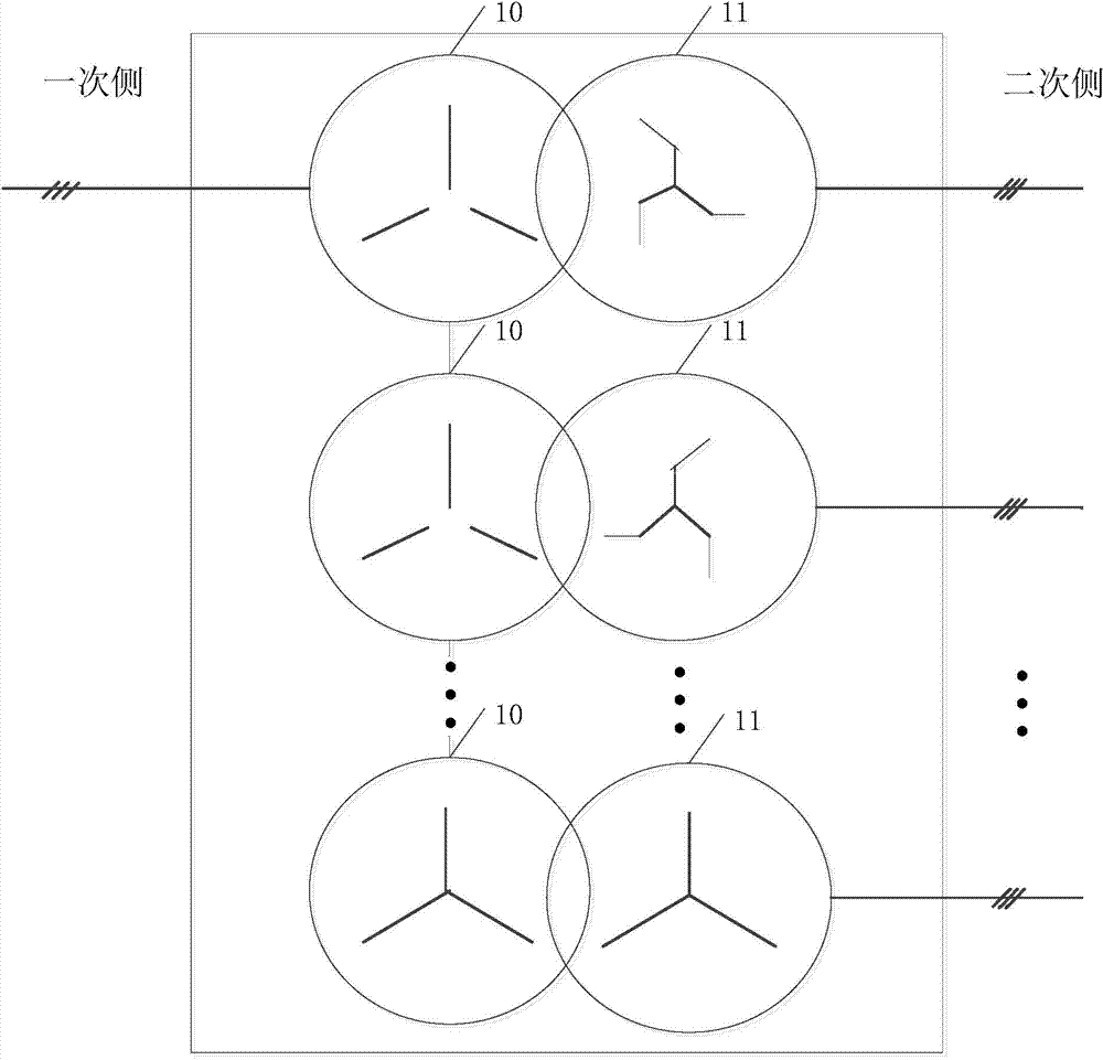 Grid-side main circuit of industrial transmission system, transformer and control method