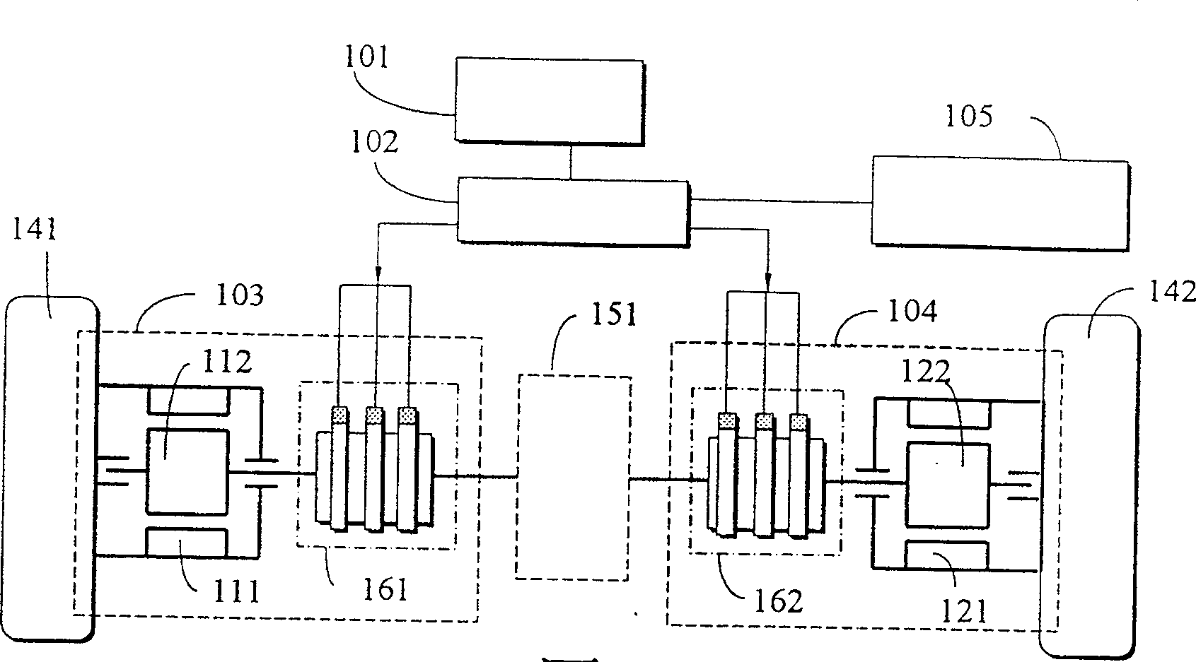 Double acting type repulsive differential driven power system of electrical motor group