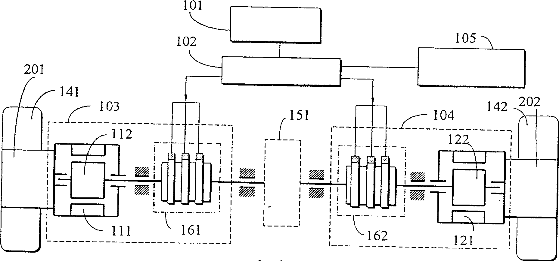 Double acting type repulsive differential driven power system of electrical motor group