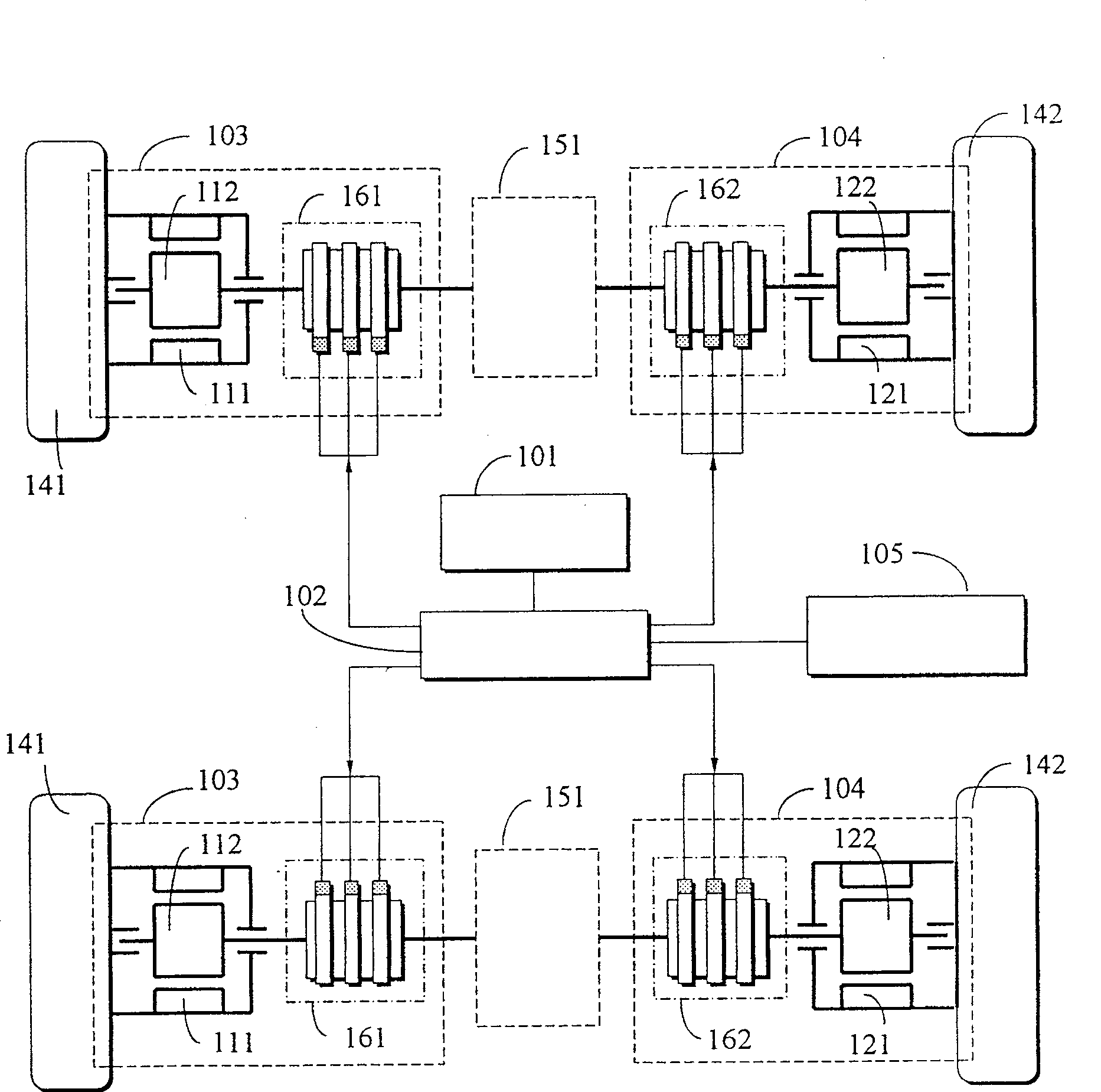 Double acting type repulsive differential driven power system of electrical motor group