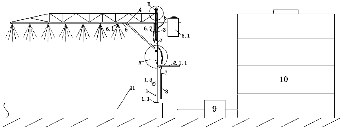 Automatic spraying and dust inhibiting apparatus capable of being rapidly disassembled and assembled and rotating