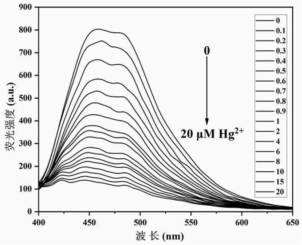 High-sensitivity fluorescent probe for detecting Hg&lt;2+&gt;, preparation method and application thereof