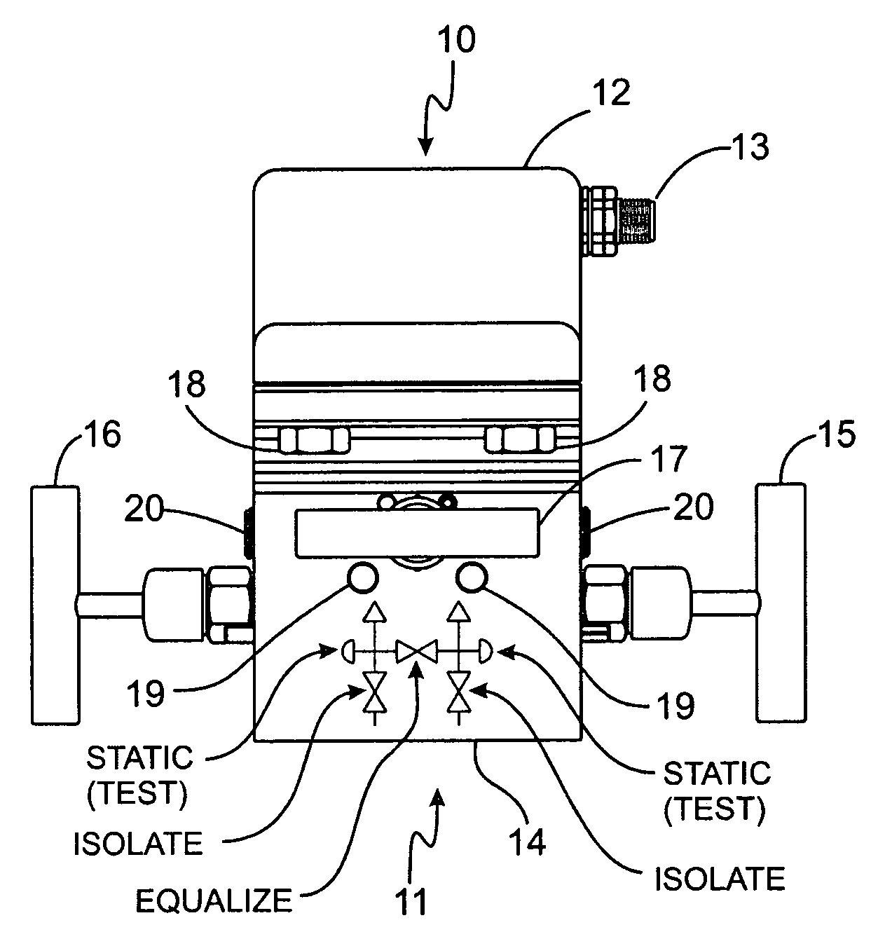 Manifold valve and pressure transducer assembly