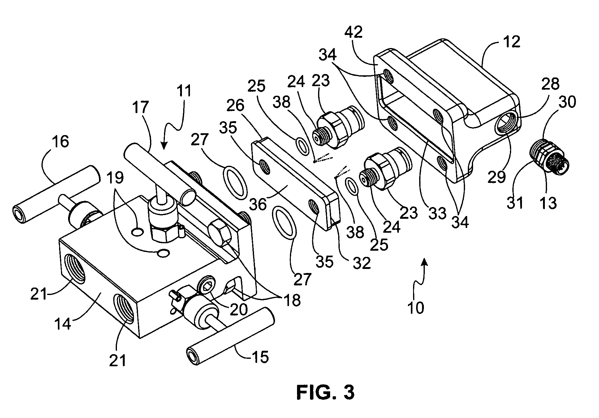 Manifold valve and pressure transducer assembly