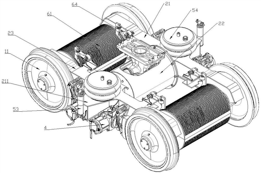 Inner axle box bogie adopting novel flexible framework and permanent magnet direct drive motor