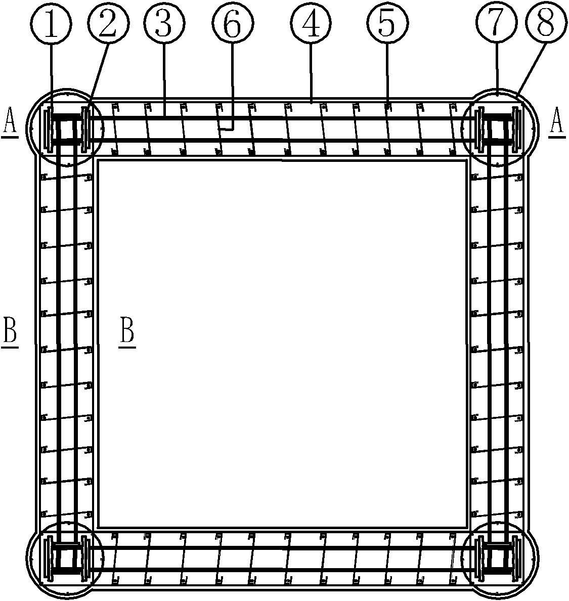 Section steel concrete frame inbuilt steel plate core cylinder with doubly superimposed bottom and producing method thereof