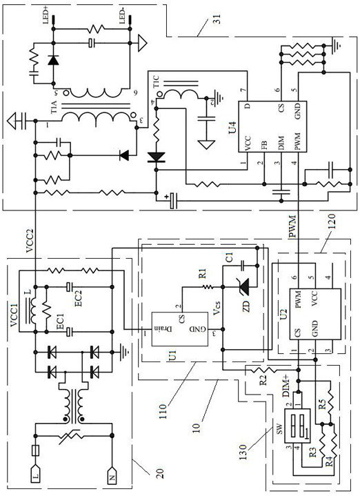 A slow start circuit and LED power supply device