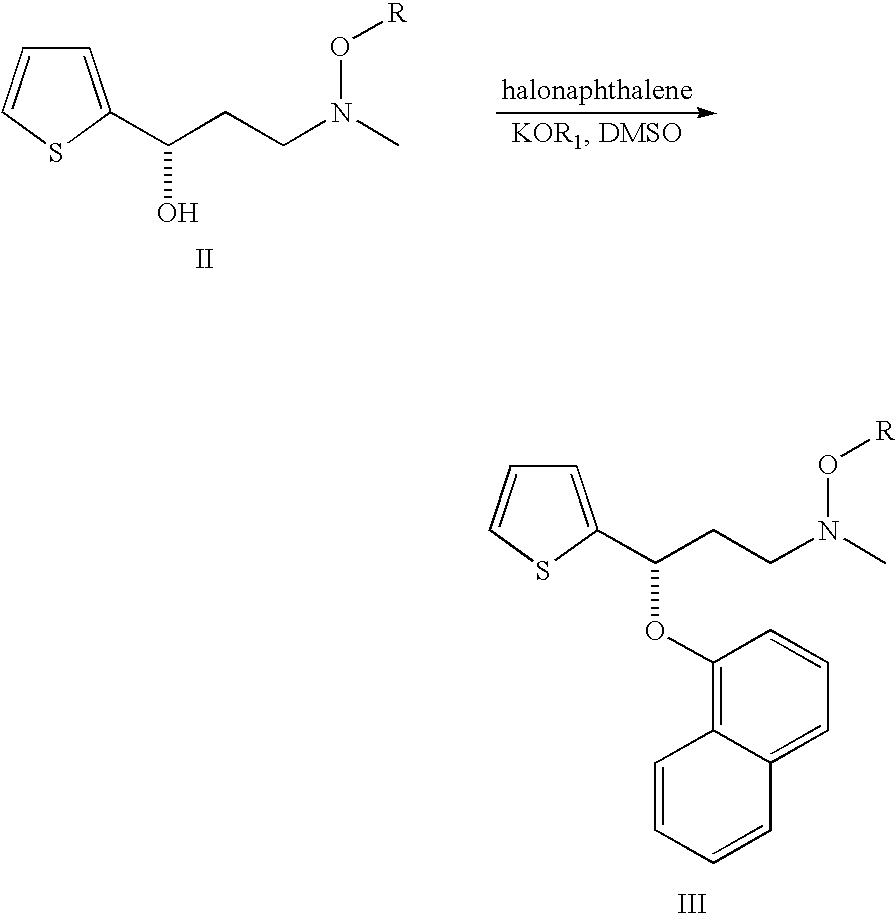 Process for preparing N-methyl-N-hydroxyl-3-(1-naphthyloxy)-3-(2-thienyl)propylamine derivative